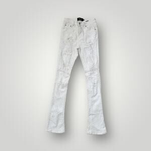 Guapi White Lace Overlay Distressed Flared Jeans – Size 28 L37
